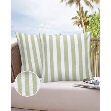 Housses de coussin d'extérieur à rayures vert sauge et blanches
