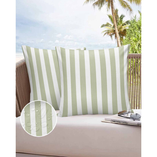 Housses de coussin d'extérieur à rayures vert sauge et blanches