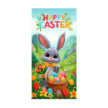 Drapeau de porte extérieur en forme d'œuf de Pâques avec lapin, 180 x 90 cm