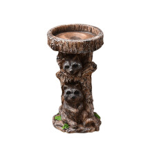 Statue de raton laveur en résine avec tournesol et mangeoire à oiseaux