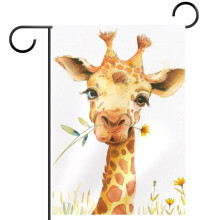 Drapeau de jardin aquarelle girafe et fleurs double face 12x18