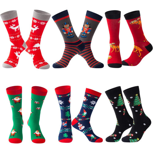 Men's Funny Christmas Socks Colorful Patterned Crew Socks 6