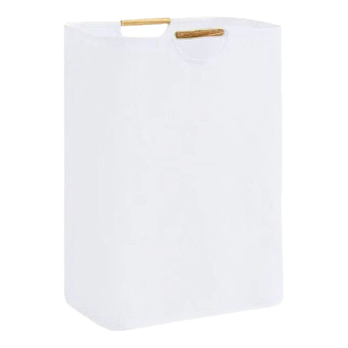 Panier à linge pliable 36 L blanc, poignées en bambou