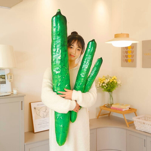 3D Long Throw Pillow Cucumber Design Green 55cm 2
