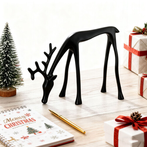 Black Iron Reindeer Statues Set Modern Christmas Decor 3 pcs