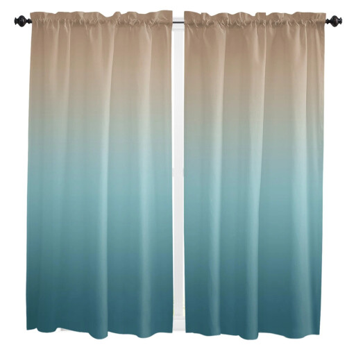 Teal Brown Gradient Curtains for Cabinet Doors and Windows
