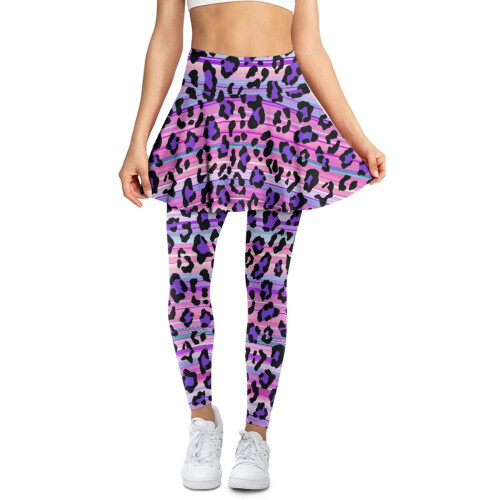 Women's Yoga Skort Leggings Leopard Print Polyester Spandex