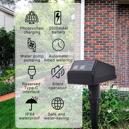 Solar Automatic Irrigation Timer Drip Irrigation Water Pump Control Watering System for Garden Lawn Pot 2000mAh