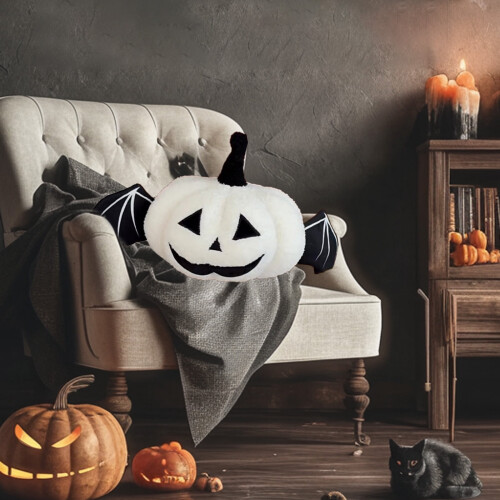 Winged Pumpkin Throw Pillow Decorative Fall Sofa Cushion 1