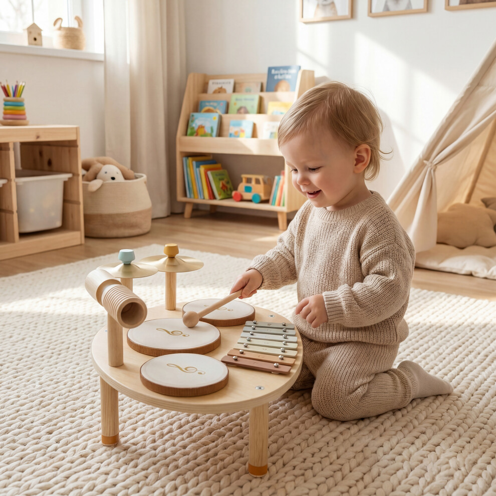 Aiyaplay Unisex Natural Baby Drum Kit, Wooden Kids Musical Instruments, Gift For Birthday In - Image 3