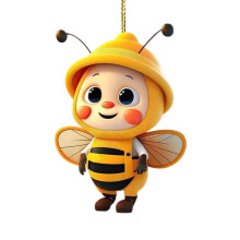 Cartoon Bee Acrylic Pendant 3.1 inch Yellow