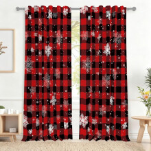 Renaiss Buffalo Plaid Kitchen Curtains Red Black 42x84 Inch