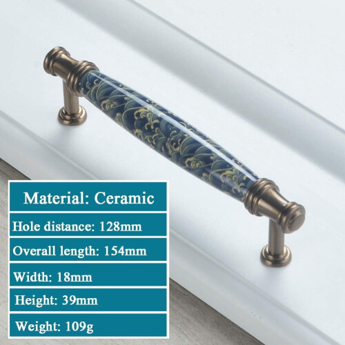 Gold Brass Cabinet Knobs Round Ceramic Pulls 6 pcs 1