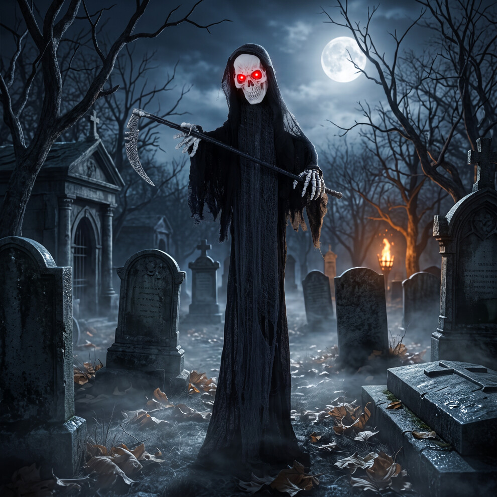 Homcom 72"/183Cm Life Size Animated Grim Reaper Halloween Decoration