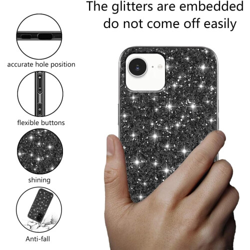 iPhone16e Glitter Stötsäkert Skal Svart TPU/PC 2