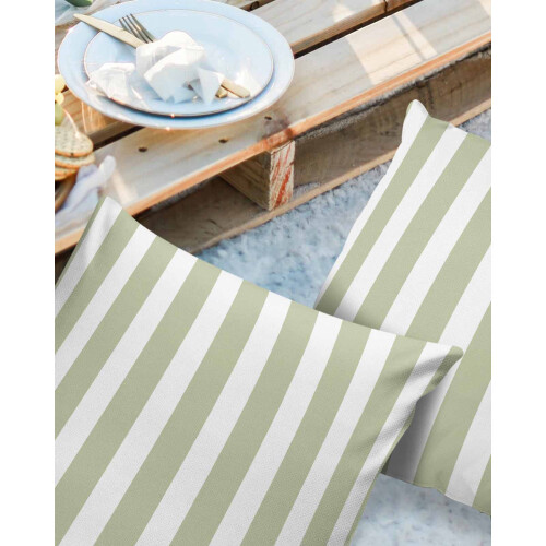 Housses de coussin d'extérieur à rayures vert sauge et blanches 1