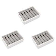 3X Ceramic Soap Dish Stainless Steel Soap Holder for Bathroom and Shower Double Layer Draining Soap Box