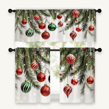 Christmas Kitchen Curtains White Branches Balls Theme