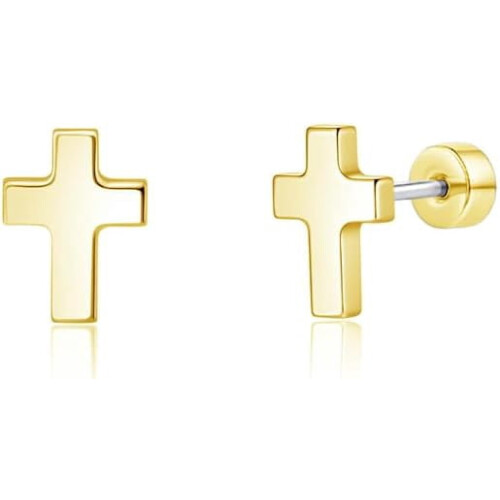 Stud Earrings Hypoallergenic Minimalist Flatback Cross Bolt
