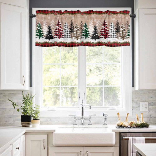 Buffalo Plaid Christmas Tree Window Valance Red Black 1