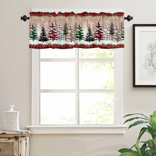 Buffalo Plaid Christmas Tree Window Valance Red Black 2