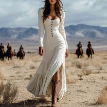 Women's Western Vintage Maxi Dress White S