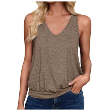 Women's Tank Top Flowy Peplum V-Neck Brown L