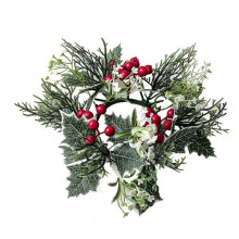 Artificial Christmas Candle Ring with Red Berries and Snowy