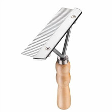 Dog Undercoat Rake with Wood Handle and Steel Teeth