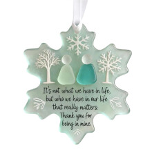 Snowflake Sea Glass Ornament Blue Handcrafted Friendship