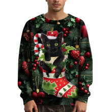 Men's Christmas Cat Raglan Top Polyester M Green