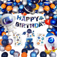 Blue Silver Space Balloon Arch Garland 1st Birthday Baby