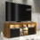 TV Unit 145cm Pulse - Oak & Black Matte Doors and LED Lights 1