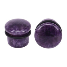 Violet Single Flared Ear Plug Tunnel Natural Stone Mushroom