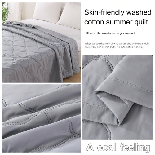 Bomullsquilt Queen Size Lätt Andningsbar Grå 1