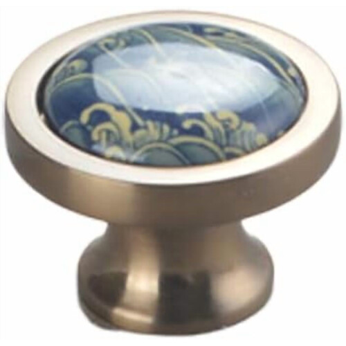 Gold Brass Cabinet Knobs Round Ceramic 4 Pack