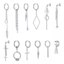 Stainless Steel Hoop Earring Gothic Cross 12 pcs