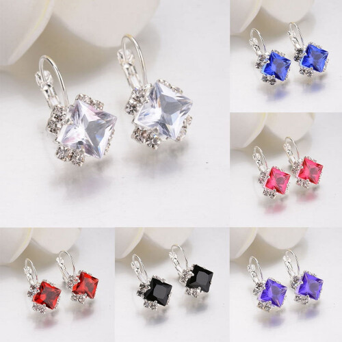 Women's Shiny Rhinestone Leverback Earrings White 1