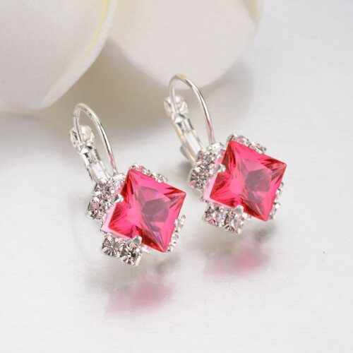 Women's Shiny Rhinestone Leverback Earrings White 2