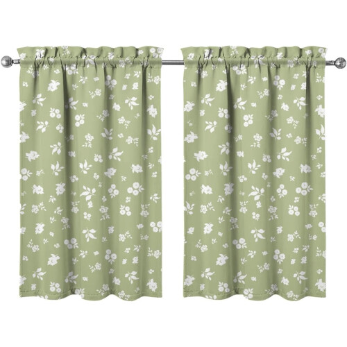 Floral Kitchen Curtains Sage Green Short Tier 2 Panels