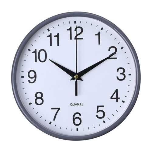 Round Wall Clock Simple Grey Quartz Battery Operated 1