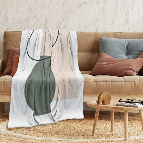 Boho Mid-Century Throw Blanket 60x80 inches Beige Black 1