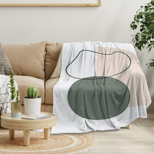 Boho Mid-Century Throw Blanket 60x80 inches Beige Black 2