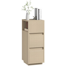Slim Bedside Table, Narrow Bedside Cabinet with Open Shelf and 2 Drawers for Bedroom, Living Room, Natural Wood Finish