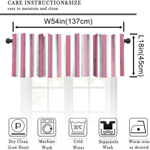 Stripe Valance Kitchen Cafe Pink White Vertical 54x18 inch 1