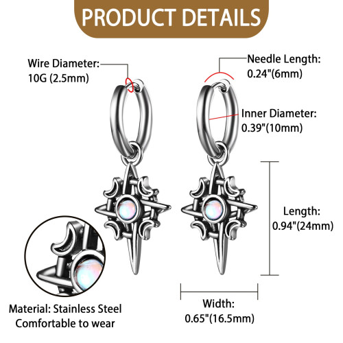 North Star Dangle Earring Stainless Steel Gothic Punk 1