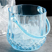 3X Seau à Glace Seau à Glace en Plastique avec Poignée Acrylique Transparent Champagne Bière Vin Seau à Glace pour la Maison -Bleu
