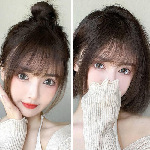 Real Human Hair Clip-in Bangs Wispy Dark Brown 1