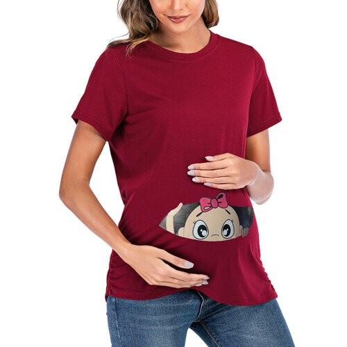 Maternity Top Solid Color Short Sleeve Casual 1