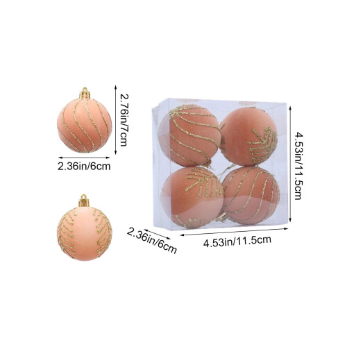 Flocked Glitter Christmas Ornaments 4-Pack 60mm Orange 2